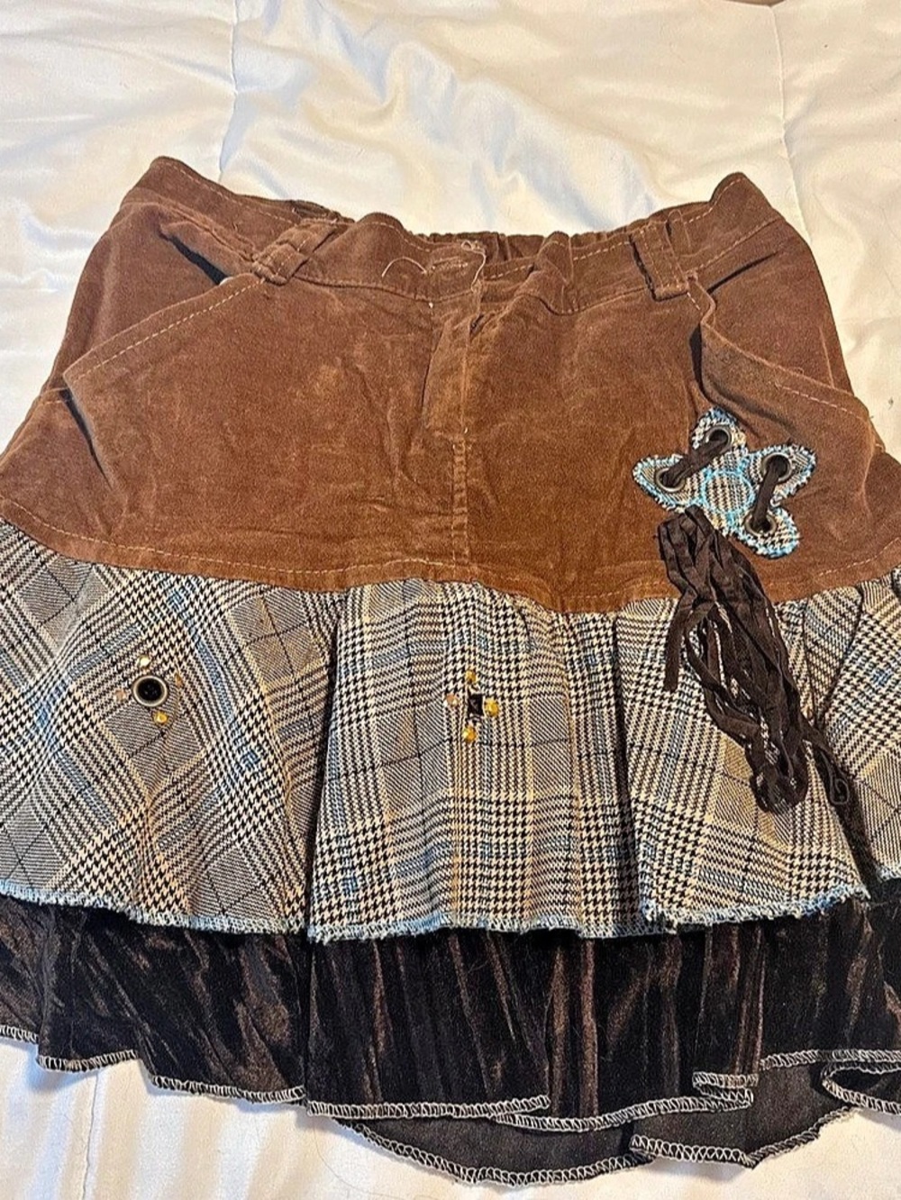 Plaid Layered Mini Skirt in Brown & Black